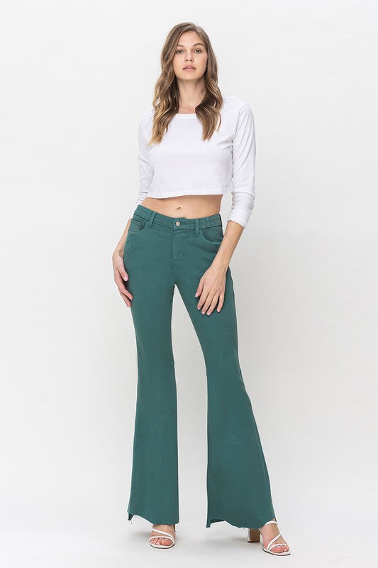 Green High Rise Super Flare Jeans from Vervet