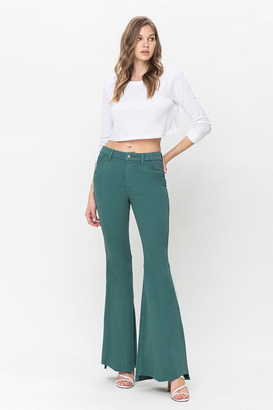 Green High Rise Super Flare Jeans from Vervet