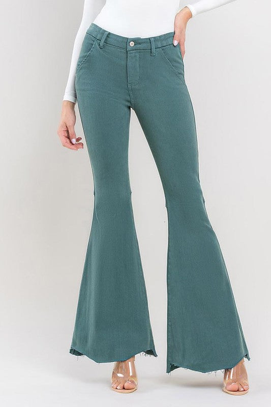 Green High Rise Super Flare Jeans from Vervet