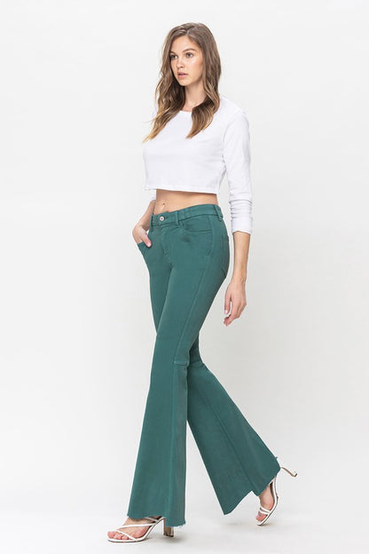 Green High Rise Super Flare Jeans from Vervet