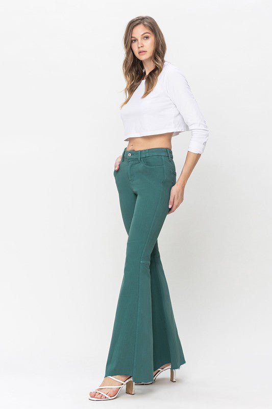 Green High Rise Super Flare Jeans from Vervet