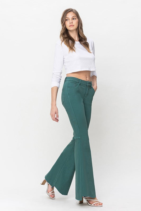 Green High Rise Super Flare Jeans from Vervet