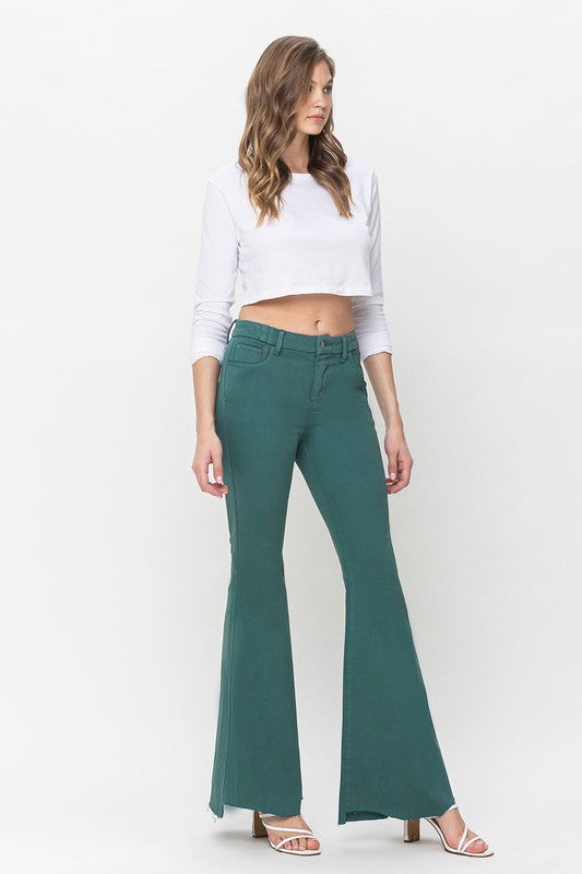 Green High Rise Super Flare Jeans from Vervet