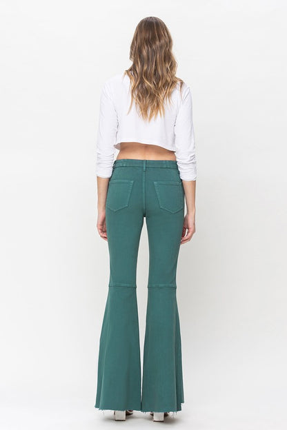 Green High Rise Super Flare Jeans from Vervet