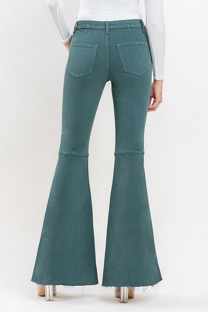 Green High Rise Super Flare Jeans from Vervet