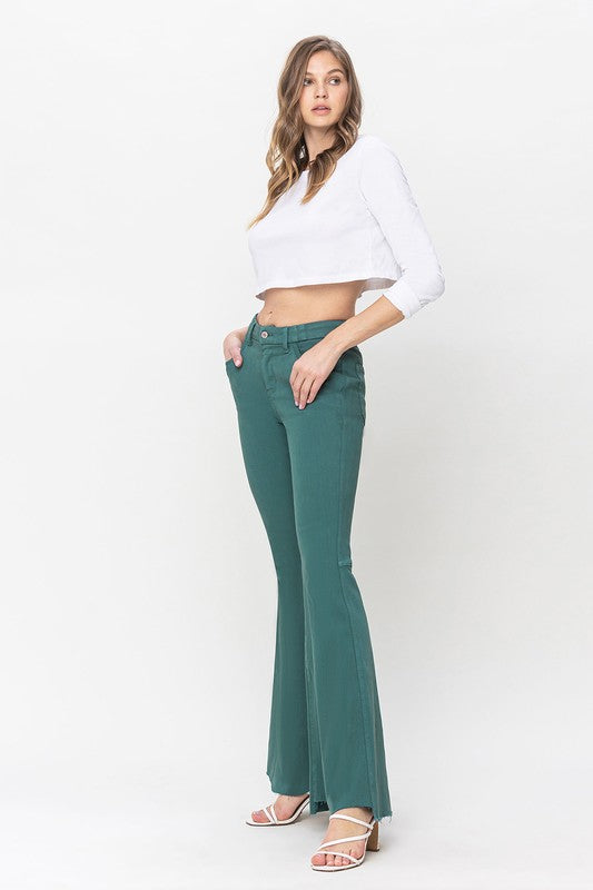 Green High Rise Super Flare Jeans from Vervet