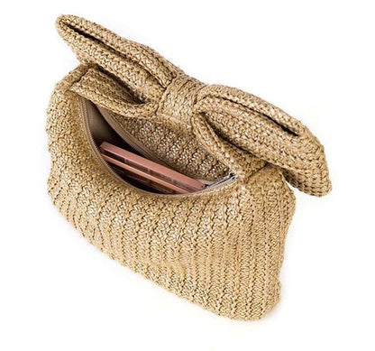 Straw Look Bow clutch purse