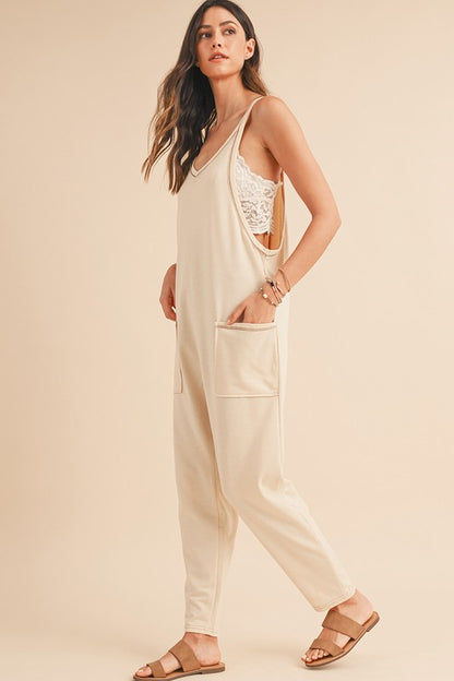 Side Pockets Pants Sleeveless V Neck Jumpsuit