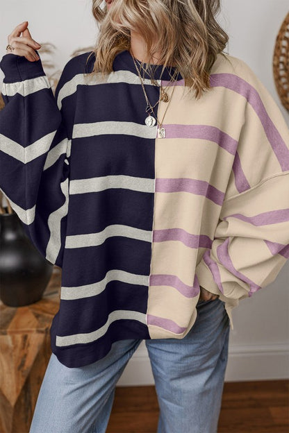 Oversized Colorblock Stripe Dropped Shoulder Top in 2 Colors