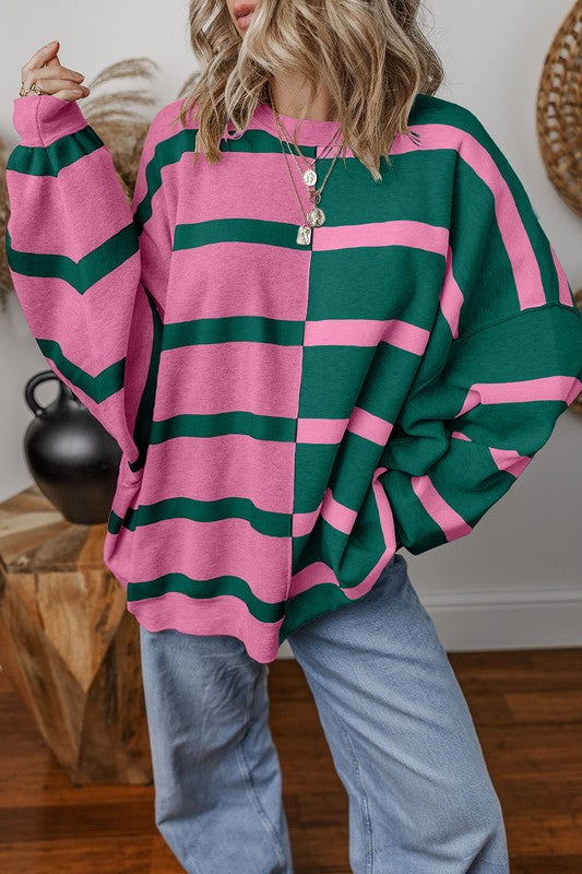 Oversized Colorblock Stripe Dropped Shoulder Top in 2 Colors