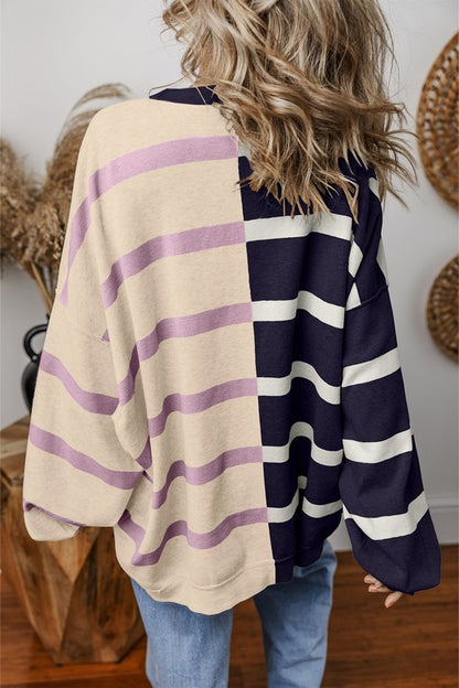 Oversized Colorblock Stripe Dropped Shoulder Top in 2 Colors