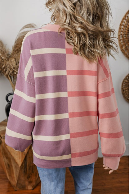 Oversized Colorblock Stripe Dropped Shoulder Top in 2 Colors