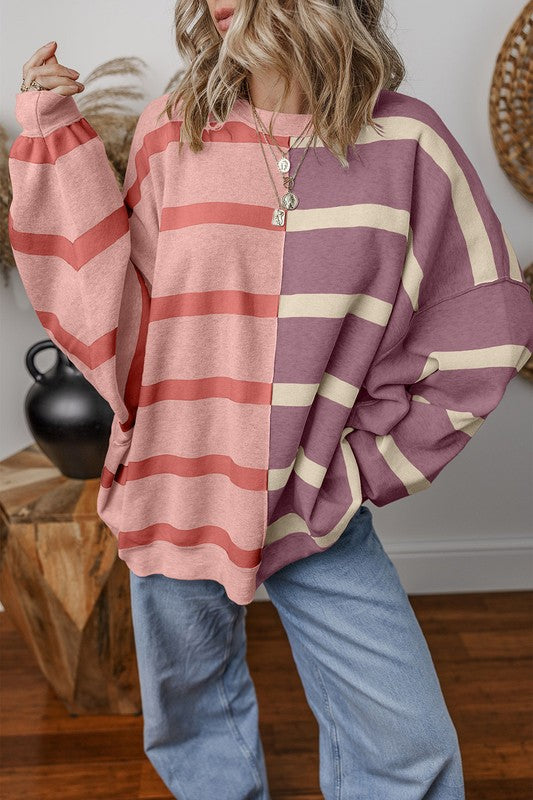 Oversized Colorblock Stripe Dropped Shoulder Top in 2 Colors