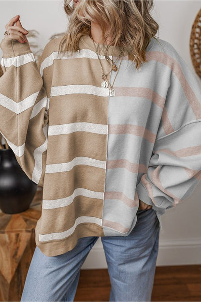 Oversized Colorblock Stripe Dropped Shoulder Top in 2 Colors