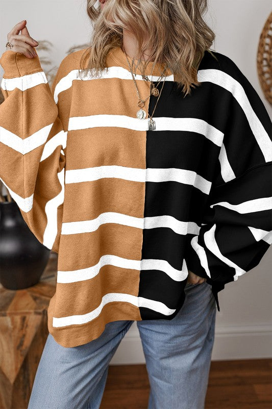 Oversized Colorblock Stripe Dropped Shoulder Top in 2 Colors