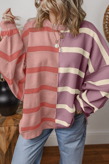 Oversized Colorblock Stripe Dropped Shoulder Top in 2 Colors