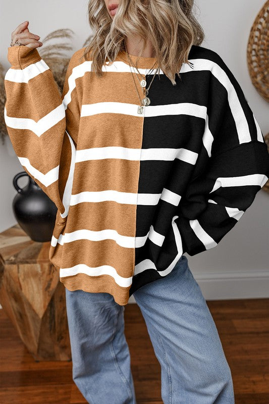 Oversized Colorblock Stripe Dropped Shoulder Top in 2 Colors