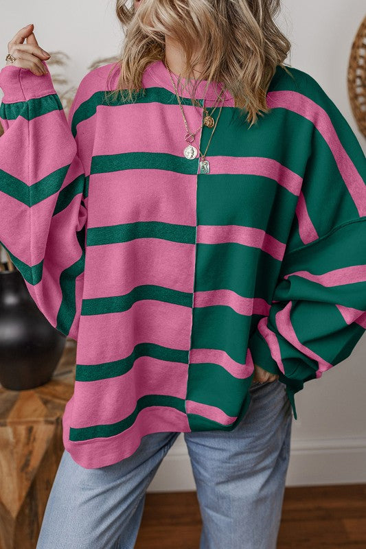 Oversized Colorblock Stripe Dropped Shoulder Top in 2 Colors