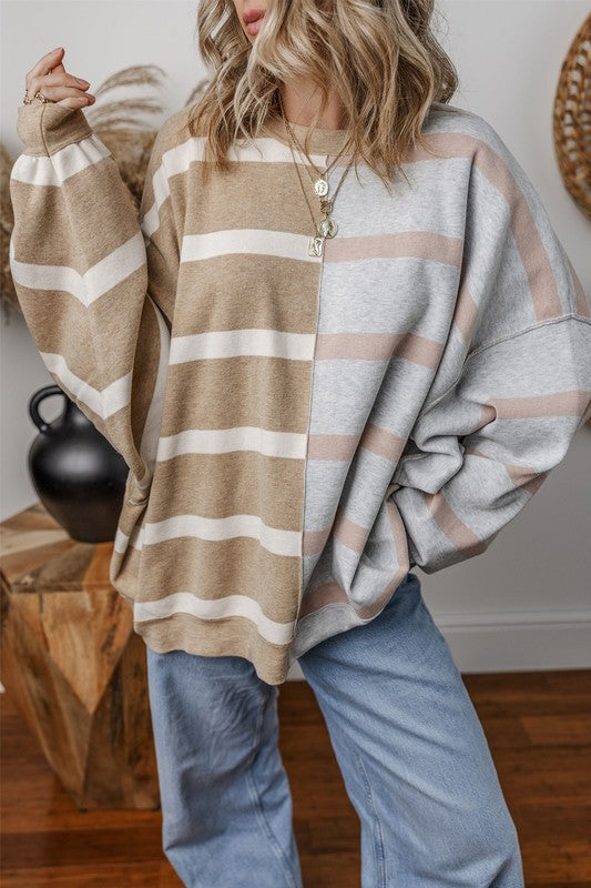 Oversized Colorblock Stripe Dropped Shoulder Top in 2 Colors