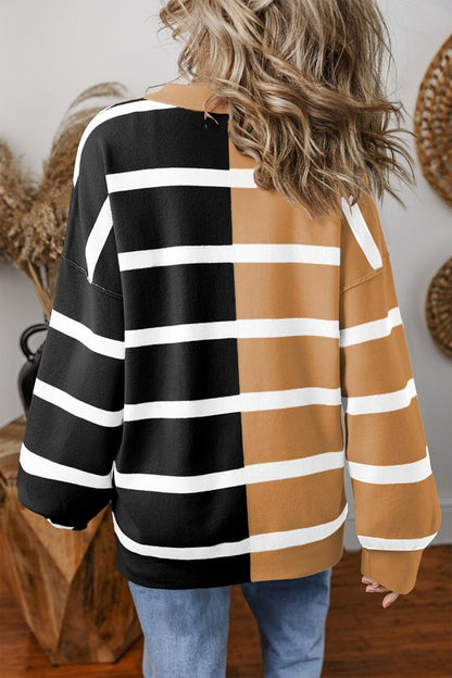 Oversized Colorblock Stripe Dropped Shoulder Top in 2 Colors