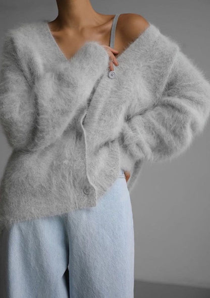 Fuzzy oversized button front cardigan