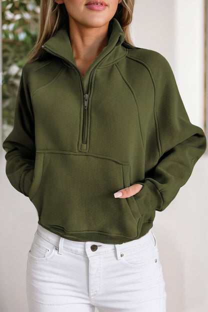 Stand Collar Ribbed Thumbhole Sleeve Sweatshirt in 4 Colors