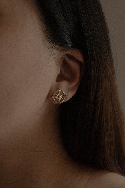 Limits Compass look Stud Earrings in gold