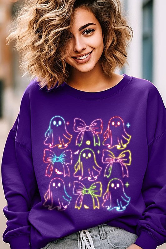 Coquette Neon Halloween Ghost Graphic Sweatshirts in 15 Colors