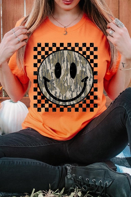 Retro Camo Smiley Face Graphic Tee