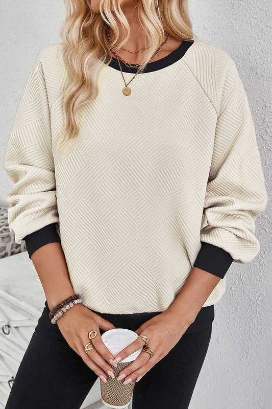 Women Raglan Sleeve Crew Neck Textured Sweatshirts