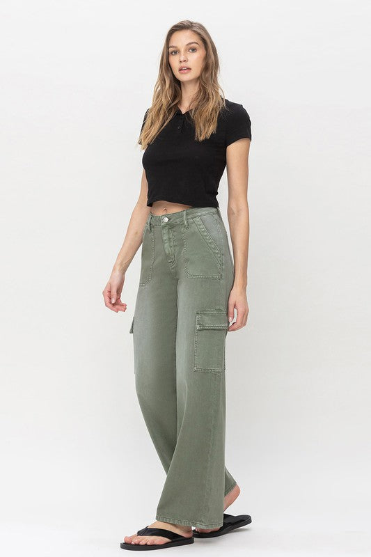 High Rise Utility Cargo Wide Leg Jeans from Vervet