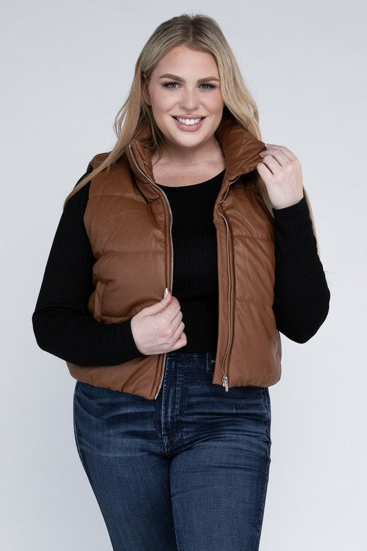 Plus Size Puffer Vest in Brown or Black