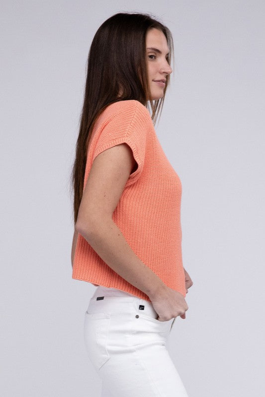 Mock Neck Short Sleeve Cropped Sweater in Mocha or Camel