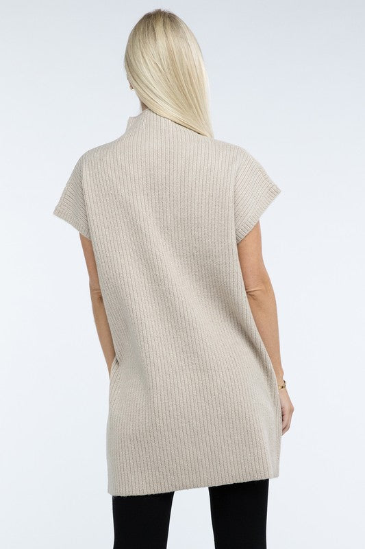 Mock Neck Short Sleeve Sweater Dress with Pocket in 6 Colors