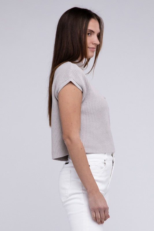 Mock Neck Short Sleeve Cropped Sweater in Mocha or Camel