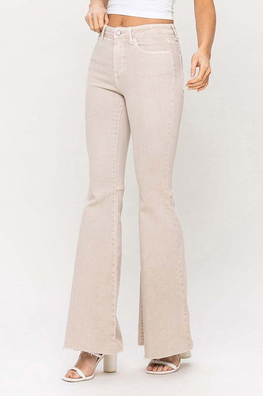 Taupe High Rise Super Flare Jeans by Vervet