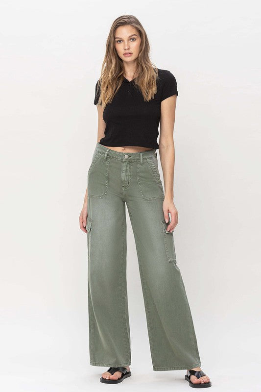 High Rise Utility Cargo Wide Leg Jeans from Vervet