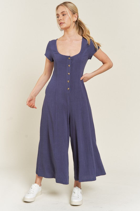 Plus Size Linen Button Down Jumpsuit