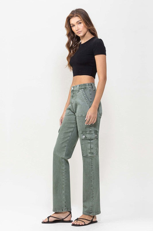 Mid Rise Straight Jeans with Cargo Pocket Detail from vervet