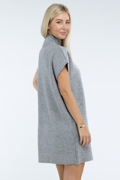 Mock Neck Short Sleeve Sweater Dress with Pocket in 6 Colors