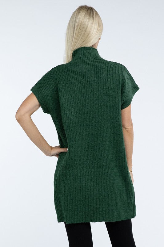 Mock Neck Short Sleeve Sweater Dress with Pocket in 6 Colors