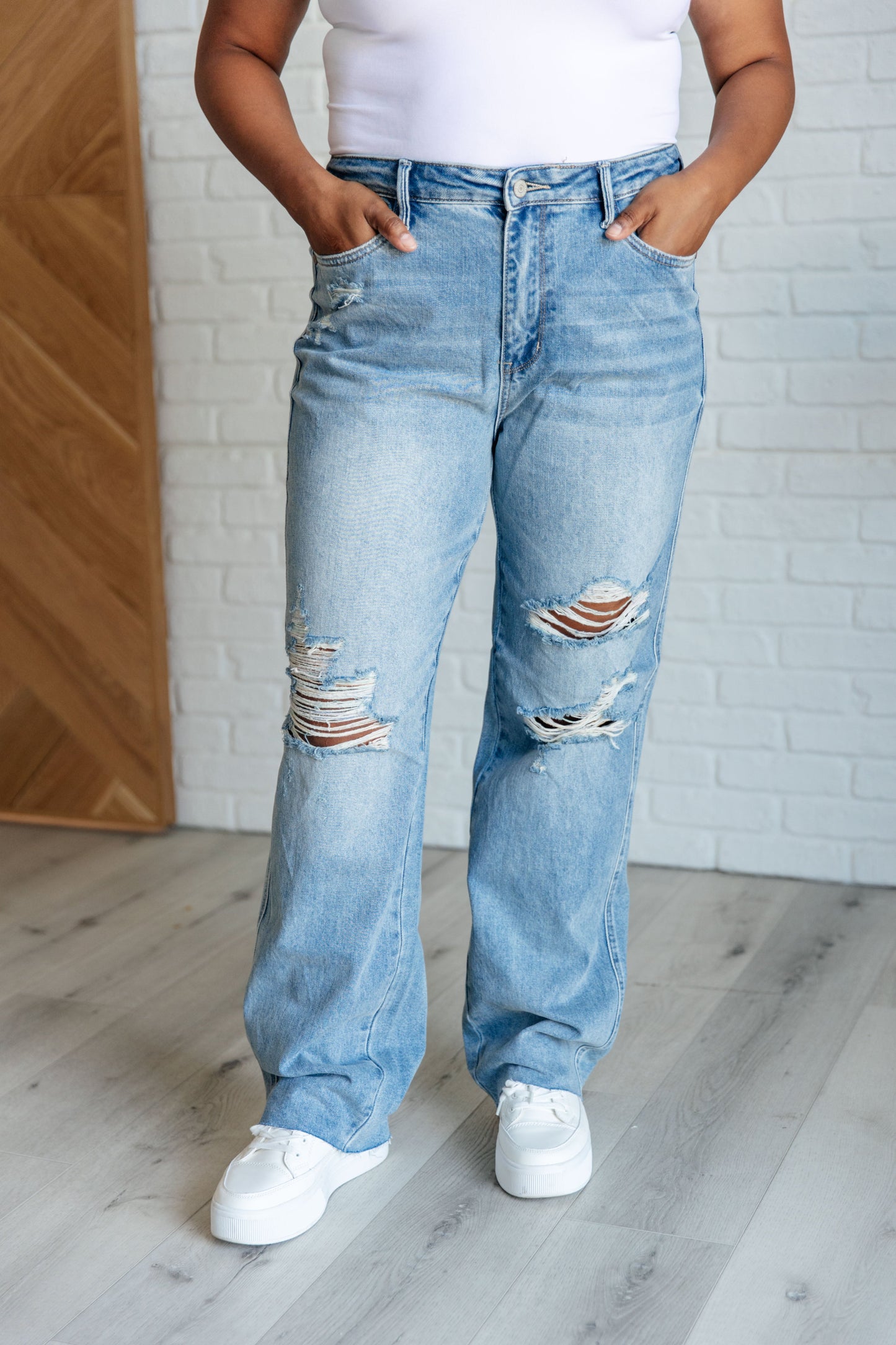 Ramona High Rise Rigid Magic Destroyed Straight Leg Jeans