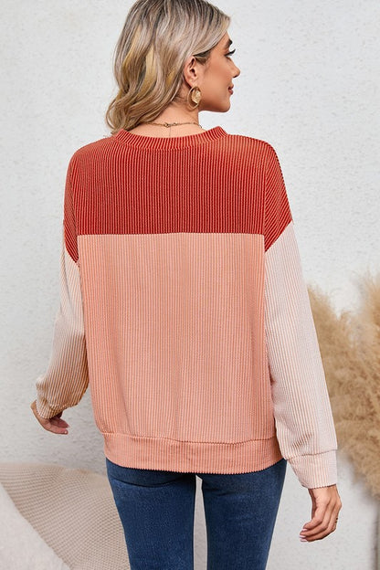 Ribbed Colorblock Long Sleeve Top in 3 Colors