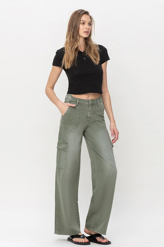 High Rise Utility Cargo Wide Leg Jeans from Vervet