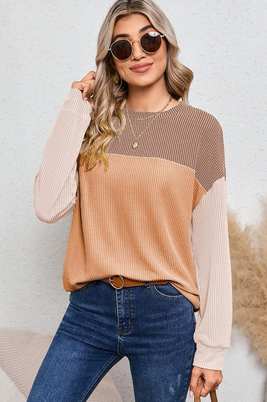 Ribbed Colorblock Long Sleeve Top in 3 Colors