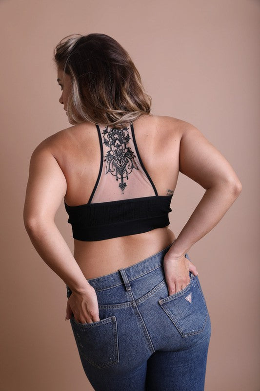 Plus Size Tattoo Mesh Racerback Bralette in 6 Colors