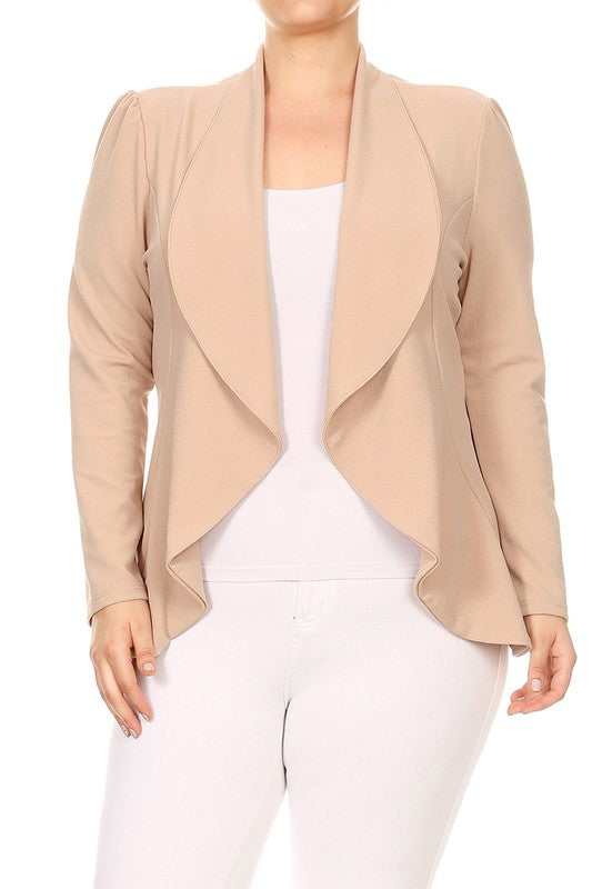 Plus Casual Solid open front jacket blazer