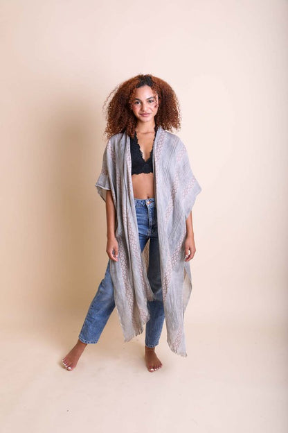 Woven Long Line Tribal Kimono in 3 Colors