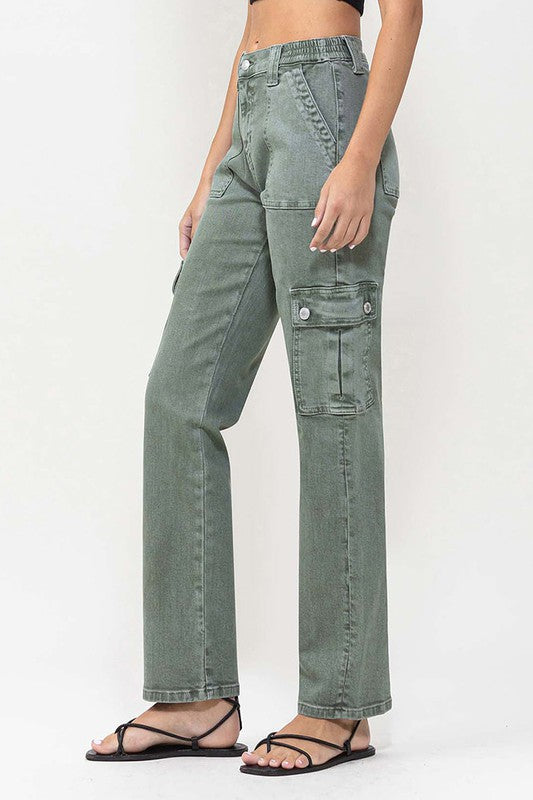 Mid Rise Straight Jeans with Cargo Pocket Detail from vervet