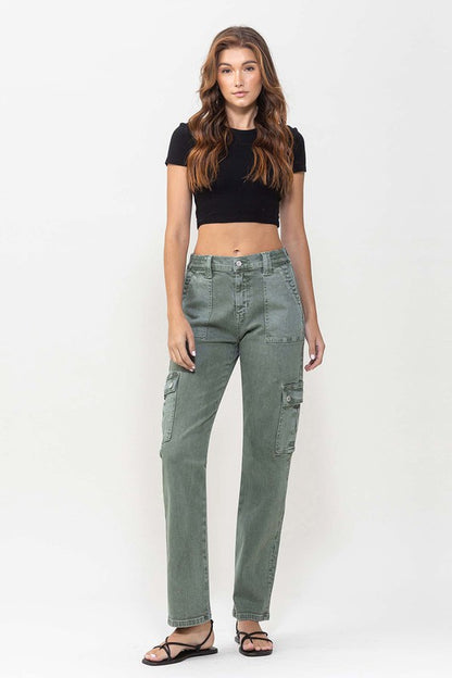 Mid Rise Straight Jeans with Cargo Pocket Detail from vervet